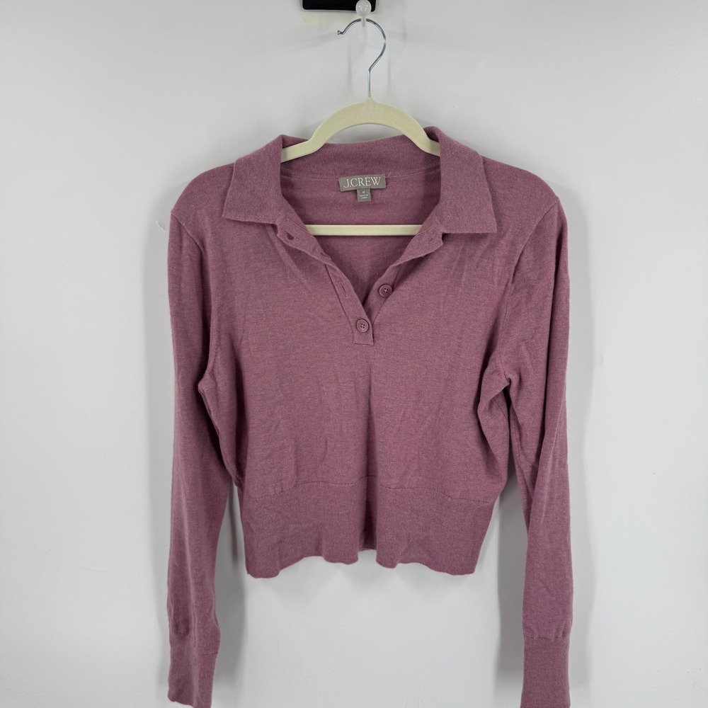 J. Crew Cashmere Blend Polo Sweater Mauve Pink Medium Cropped Knit Top Soft Girl